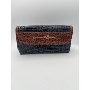 Samantha Brown Crocodile Embossed Clutch Wallet Faux Leather 2-Tone Blue & Brown